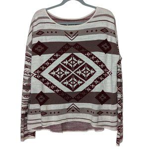 Women's Natural Reflections Aztec print sweater, burgundy/cream/multi, size L
